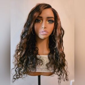 Natural Color With Chestnut Hightlights Water Wave Human Hair Wig